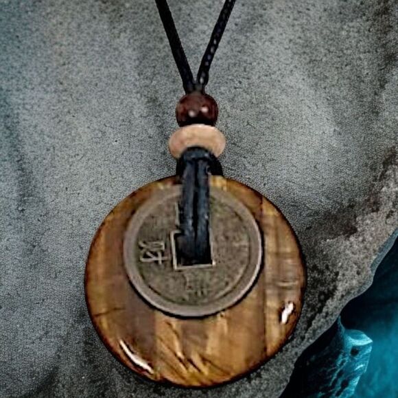 Tigers Eye Necklace Pendant Disc Coin Corded Bohemian Hippie Boho Chic Gypsy - Picture 14 of 16